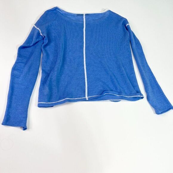 Raffi Shirt Womens Blue Round Neck Long Sleeve Linen Pullover T-Size Small - Picture 2 of 7